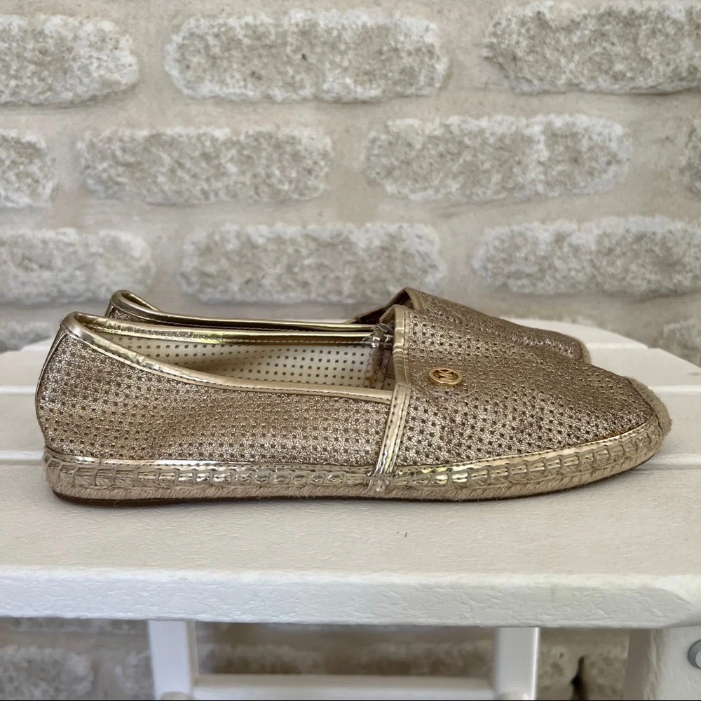 Michael Kors Kendrick espadrilles flats gold leather perforated metallic 8.5